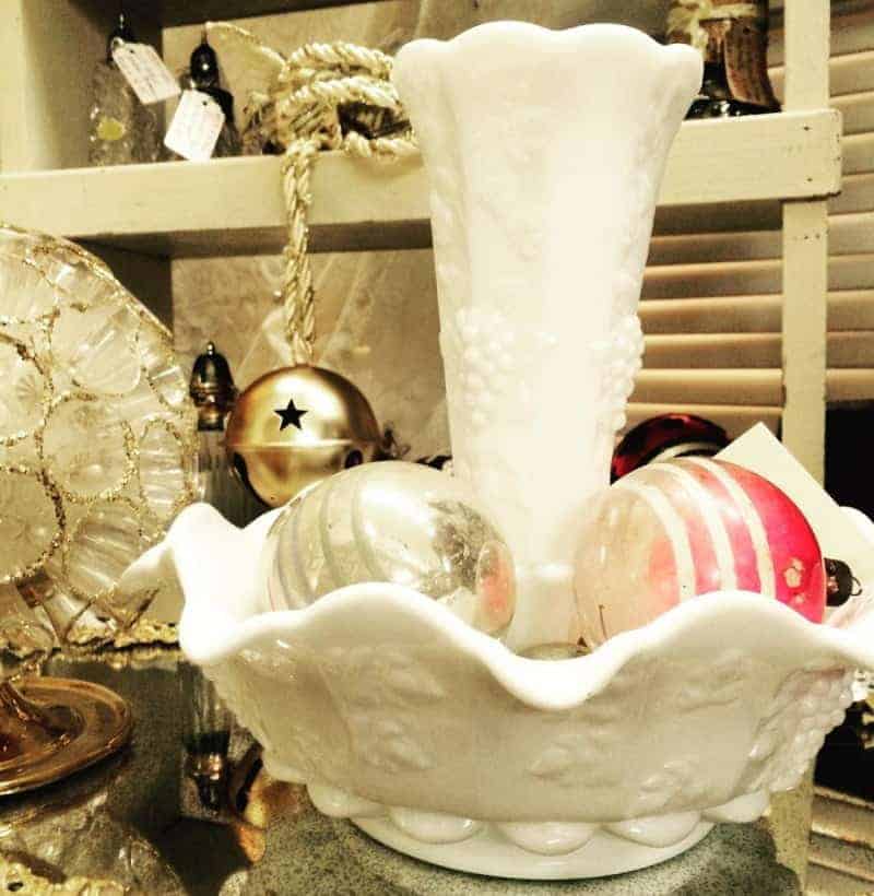 Milk Glass Paneled Grape Epergne Bowl
