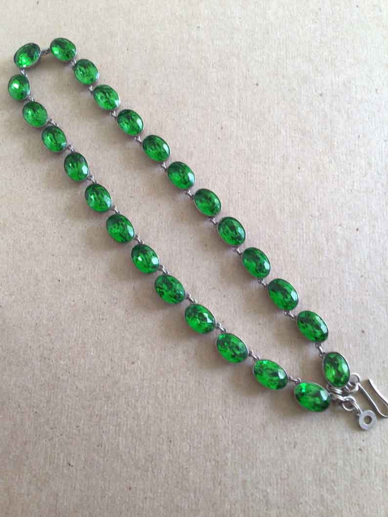 Antique Emerald Paste Sterling Rivière Necklace