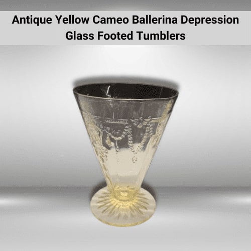 Antique Yellow Cameo Ballerina Depression Glass Footed Tumblers