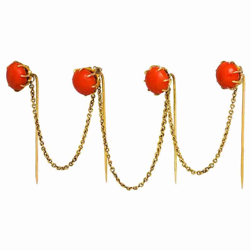 Indonesian Gold and Coral Kerosang Kebaya Pin