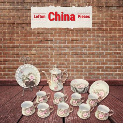Vintage Lefton China Heritage Green Pink Roses Tea Set