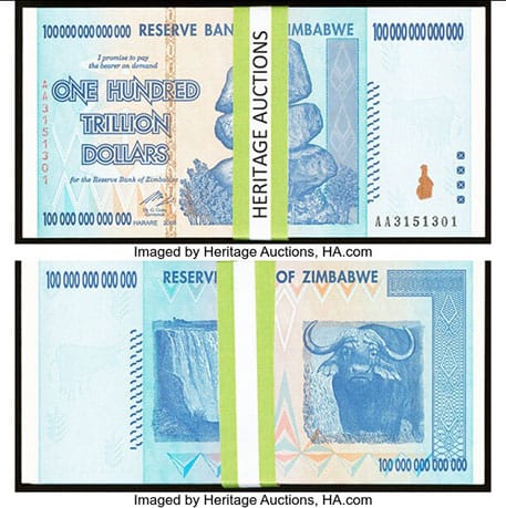 Highest Denomination Bill In The World - 100 Trillion Zimbabwe Dollar Banknote