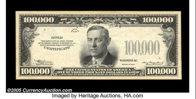 Highest Denomination Bill In The World - $100,000 USA Gold Certificate Notes