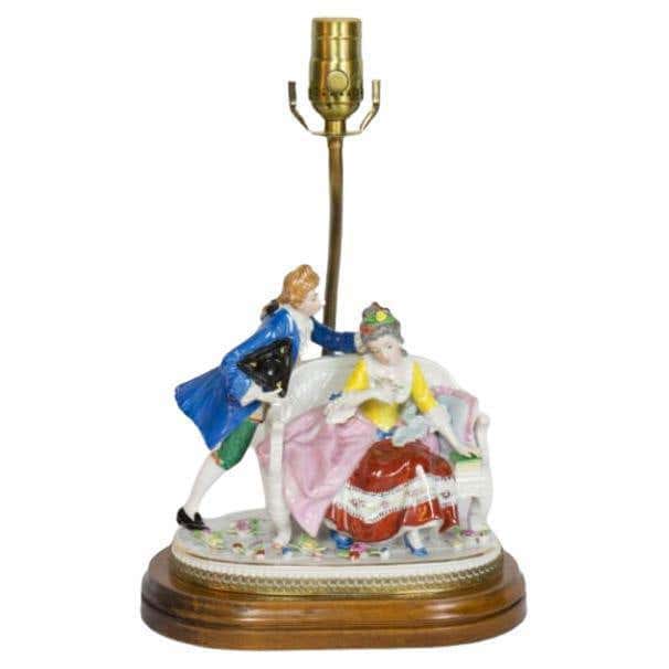 Figural Lamp with Seated Couple Occupied Japan Porcelain