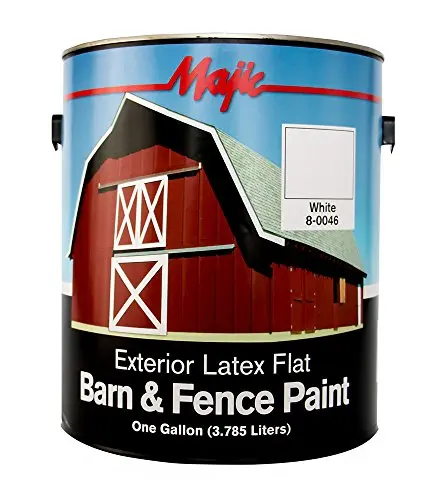 MAJIC one-gallon white latex flat barn and fence paint.