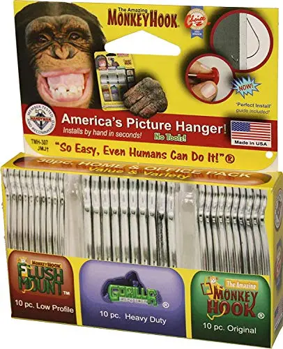 Monkey Hooks picture hanging kit with three hook varieties