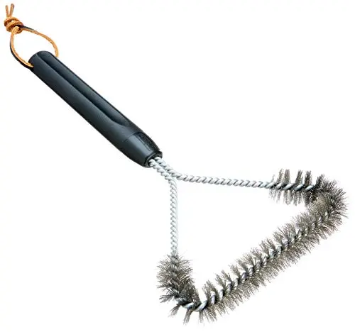 Weber 12-inch 3-sided stainless steel grill brush with ergonomic black handle