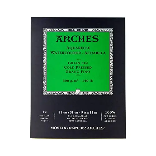 Arches 9x12 inch cold press watercolor paper pad with 100% cotton sheets