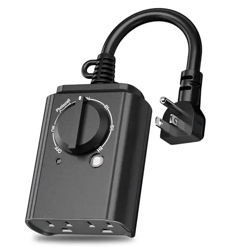 BN-LINK black outdoor timer with two outlets and a light sensor