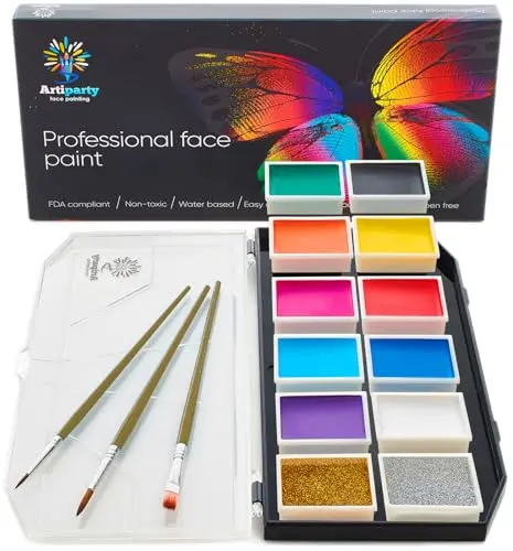 Artiparty professional face paint kit with paints and brushes