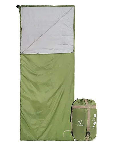 REDCAMP green ultralight sleeping bag for backpacking.