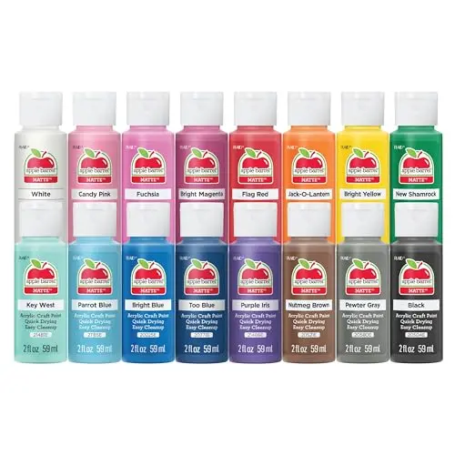 Apple Barrel acrylic craft paint set with 16 bright matte colors