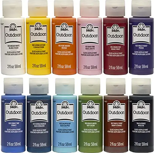 FolkArt Outdoor Gloss Acrylic Craft Paint Set in 12 vibrant colors