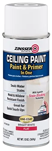 Zinsser aerosol spray can of white ceiling paint and primer