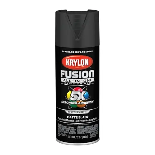 Krylon Fusion All-In-One spray paint can in black, known for strong adhesion
