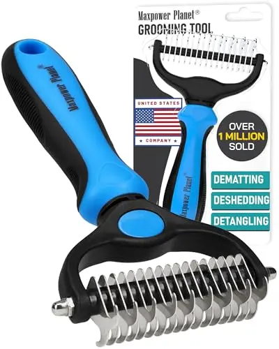 Maxpower Planet blue dual-sided grooming rake for dogs