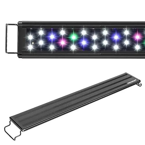 AQUANEAT 48-54 inch long LED light bar on a large 75-gallon freshwater aquarium