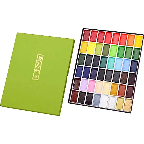 Kuretake GANSAI TAMBI 48-color professional watercolor paint set in traditional Japanese packaging