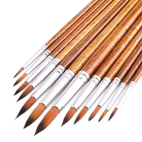 FENORKEY set of 12 round-tipped watercolor brushes with brown wooden handles