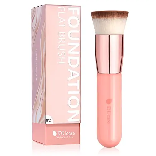 DUcare Flat Top Kabuki Foundation Brush with a pink wooden handle