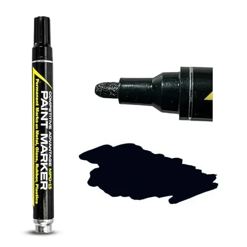 Competitive Advantage black enamel paint marker writing on a rubber surface