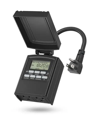 BN-LINK black digital outdoor timer with a display screen
