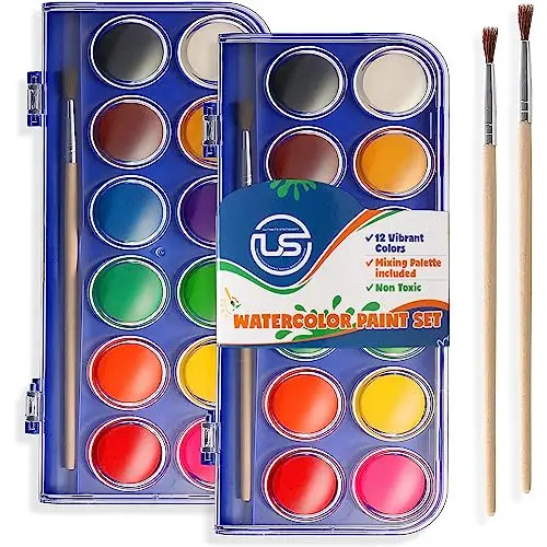 Ultimate Stationery 2-pack of basic 12-color watercolor sets with brushes