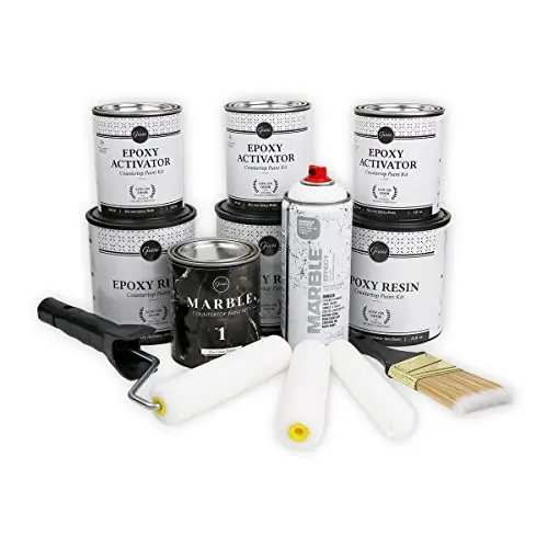 Giani Marble Easy Epoxy Countertop Paint Kit in Belgotta Black showing glossy finish