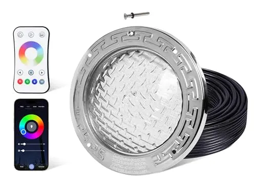 HQUA 10-inch RGBW color-changing LED pool light system with 100ft cord