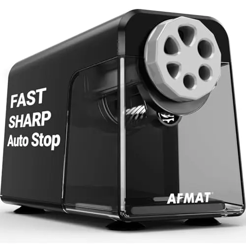 AFMAT black electric pencil sharpener with six different sized holes