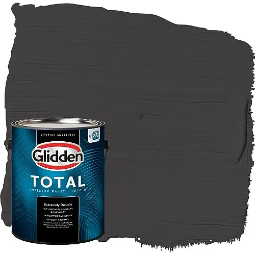 Glidden Total Interior Paint and Primer in a one-gallon pail with a flat, black finish