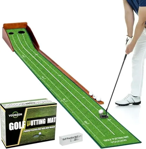 YOUCZON Putting Green Indoor mat with solid wood base and ball return