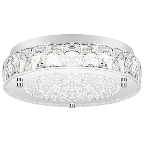 BRIGHTEVER crystal chandelier flush mount ceiling light with clear K9 crystals and silver base
