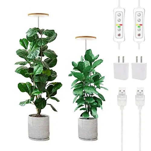 yadoker Plant Grow Light 2-pack showing tall, bamboo-style poles with circular lights