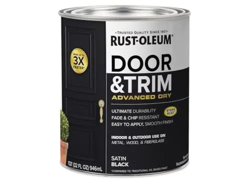 Rust-Oleum Advanced Dry Satin Black door and trim paint in a quart can