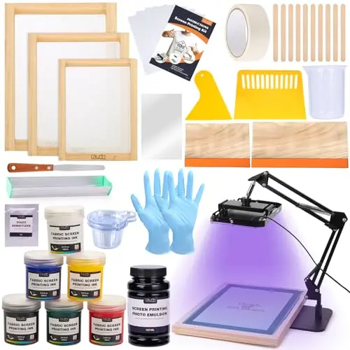 Caydo 54-piece screen printing kit with six ink colors and UV lamp