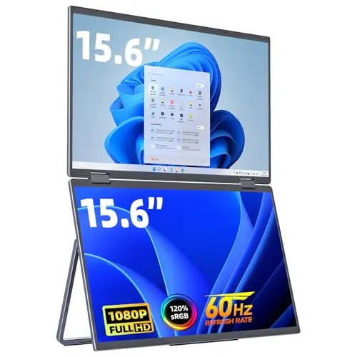 COCOPAR foldable dual-screen portable monitor showing two displays side-by-side