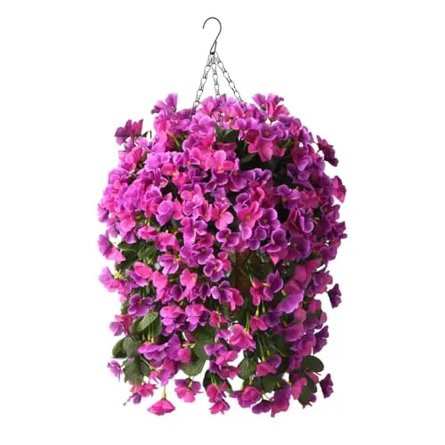 INQCMY artificial light purple begonia flowers in a hanging planter