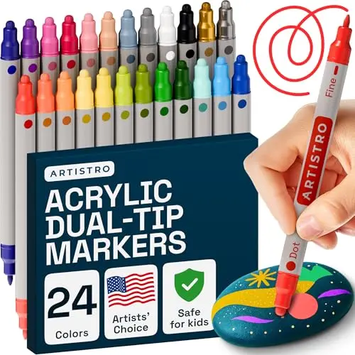 ARTISTRO 24-color acrylic paint markers with dot and fine tips for rock painting