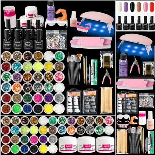 SUNBELEE acrylic nail kit with 36 color glitter set and UV light