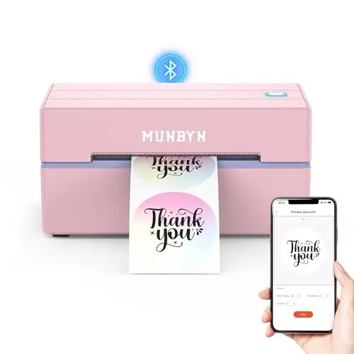 MUNBYN ITPP130B pink wireless thermal shipping label printer