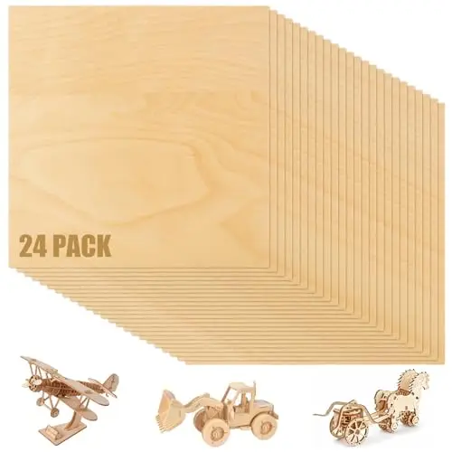 FWEEK 24-pack of 10x10 inch, 3mm thick basswood plywood sheets for crafts