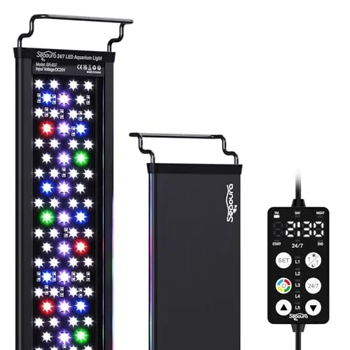 SEAOURA 48-54 inch full spectrum LED aquarium light with controller on a planted tank