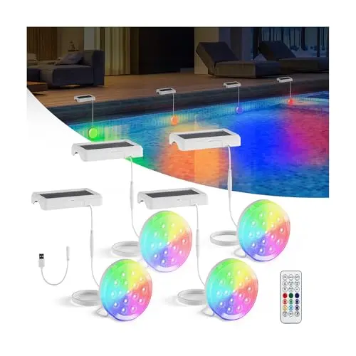QOLNBY solar and USB rechargeable submersible LED pool lights 4-pack