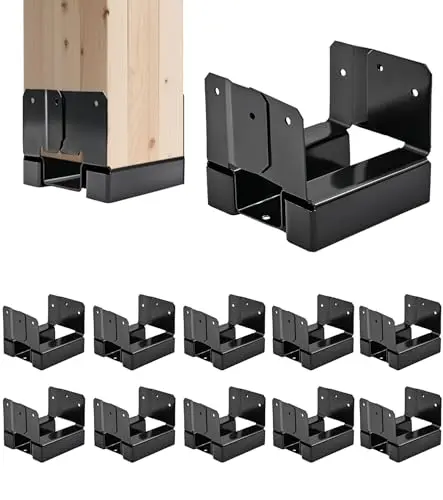10-pack of black powder-coated 4x4 post bases with a raised bottom for drainage