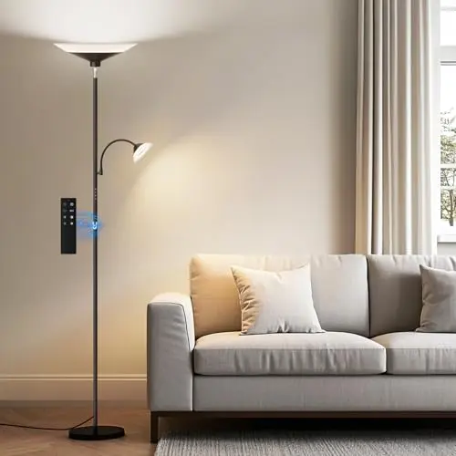 SIBRILLE upgraded torchiere floor lamp with main light and adjustable gooseneck reading light