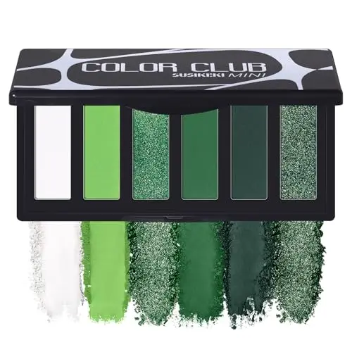 SUSIKEKI compact green eyeshadow palette with six shades including lime, olive, and emerald