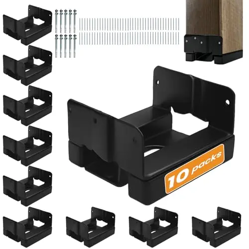 EONECROSS 10-pack of black e-coated 4x4 post bases with included screws and anchors