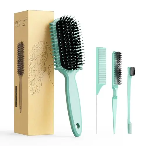 HEZ 4-piece curl defining brush set in green with various combs