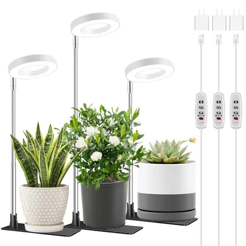 Aokrean Halo Grow Light 3-pack showing the circular halo design on a small pot